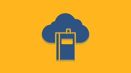 Poster - Blue Cloud or online library icon isolated on orange background. Internet education or distance training. 4K Video motion graphic animation