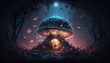 Mysterious forest with magic mushrooms, generative ai