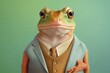 Frog On Light Green Background Dressed In Light Pastel Colored Clothing With Copyspace Generative AI
