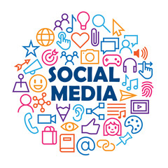Wall Mural - SOCIAL MEDIA with related icons arranged in a circle on white background