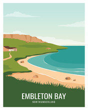 Travel Poster On
Embleton With Bay Wide Sandy Beach In Northumberland. Vector Illustration For Card, Postcard ,print, Art, Decoration