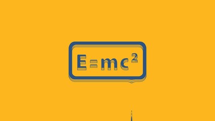 Sticker - Blue Math system of equation solution icon isolated on orange background. E equals mc squared equation on computer screen. 4K Video motion graphic animation