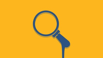 Sticker - Blue Magnifying glass icon isolated on orange background. Search, focus, zoom, business symbol. 4K Video motion graphic animation