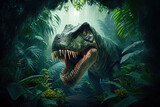 Carnivore dinosaur in jungle background. Ancient predator. Created with Generative AI