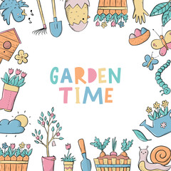 Wall Mural - Garden time hand lettering quote decorated with frame of doodles. Good for templates, posters, prints, cards, signs, etc. EPS 10