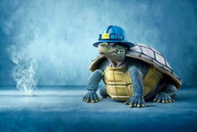 3d Illustration Cute Funny Turtle Fireman, Super Photo Realistic Background, Generative Ai