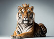 Tiger with a golden crown on a white background IA