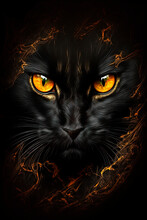 A Cats Eyes In The Dark. Black Cat. Generative AI