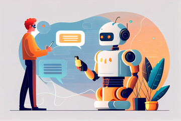 Poster - illustration human and robot communication. Generative AI, Generative, AI