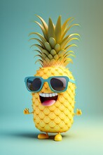 Cute Cartoon Pineapple Character With Sunglasses (Created With Generative AI)