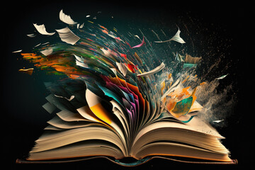Magic books fly . AI generated art illustration.