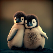Two Neighbor Penguins In Love
