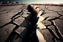 Cracked Fissured Ground, Dry Damaged Fractures Earth Surface. Generative AI