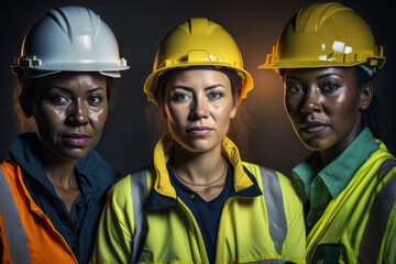 Wall Mural - A group of diverse female construction contract workers wearing hat hats. Generative ai