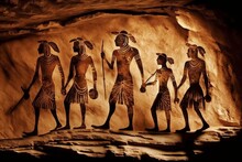 Indigenous Australian Cave Art Depicting Tribesmen On Their Way To The Hunt, AI Generated. Aboriginal Australians Are The Various Indigenous Peoples Of The Australian Mainland.