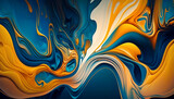 Fototapeta Tulipany - Abstract background with fluid colors in yellow and turquoise. Created with AI.