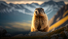 Marmot With Mountains In Background Generative AI