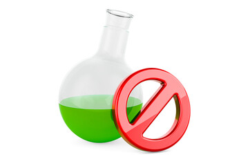 Wall Mural - Chemical flask with forbidden symbol, 3D rendering