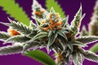 Cannabis sativa plants with flowering buds and trichomes
