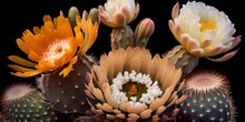 Colorful Cactus Blossoms - Cactus Blooms With Colorful Flowers For Exotic Beauty By Generative AI