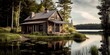 Log cabin by the lake - idyllic summer getaway with sun and fun by generative AI