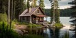 Log cabin by the lake - idyllic summer getaway with sun and fun by generative AI