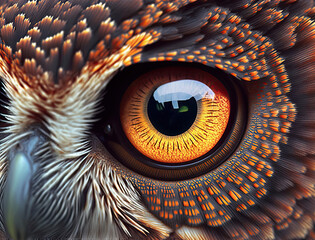Black and white portrait owl with big yellow eyes Generative AI