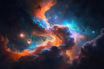colorful nebula with stars. fantasy galaxy generative ai background