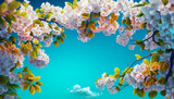 Fototapeta  - Realistic blurred spring background with colorful flowers, Generative AI