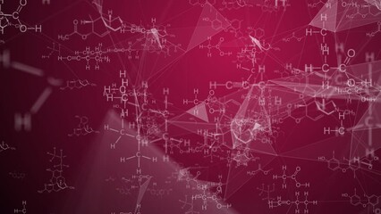 Wall Mural - animation of structural chemical formulas on a viva magenta background in abstract digital space. vi