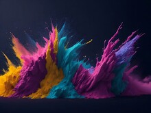 An Explosion Of Colored Powder On A Dark Background. The Colored Powder Is The Main Star Of The Holi Festival, The Traditional Festival Of Gulal. Generative Ai