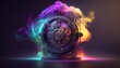 Concept of time, clockwork, neon colorful created with generative ai technology