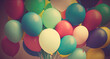 colorful balloons of different colors, retro vintage look, celebration concept. Generative AI