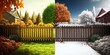 © sizsus - split comparison view of different summer vs winter seasons, aging or timeline of environmental climate change concepts as wide banner - Generative AI