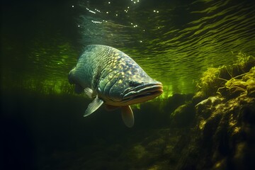 Arapaima Underwater Amazon River, Pirarucu, Generative AI