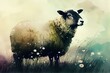 A sheep in a meadow, watercolour style generative AI