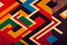 Ethnic Colored Bohemian Pattern, Geometric Elements, African Mud Cloth, Tribal Design. Generative AI
