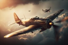  Unforgettable Sunset Sight Of WWII Fighter Jets Generative AI
