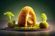 chicken kiev with golden crispy layer in shape of mushroom, created with generative ai