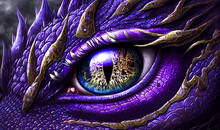 Eye Of The Dragon. Dragon Eye Ball Abstract Purple Scales Close Up, Gothic Style Masterpiece. Year Of The Dragon 2024. Image Created With Generative Ai.	