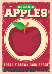 Apple fruit market advertisements and flyers, retro poster vector template