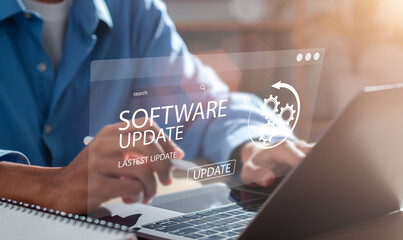 man working and installing update process. software updates or operating system upgrades to keep you