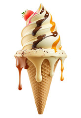 Wall Mural - Vanilla Ice Cream  in Waffle Cone, isolated on white background..AI generated Illustration.