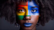 © ArtMart - Woman activist for lgbtq rights with rainbow flag, cartoon, transgenders, homosexual, queers diverse people of gay and lesbian community, by generative AI