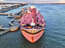 Aerial View Of Oil Tanker Ship At Port On The Delaware River
