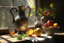 Still Life With Fruits And Vegetables , Ai Generated