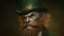 St. Patrick's Day Celebration Background. Leprechaun Man In Green Hat Generative Ai