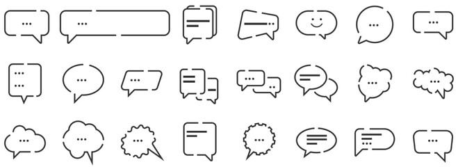 Set of speech buble icon. Simple chat line stroke vector. 