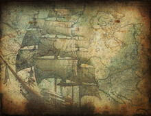 Old Ship Paper Background On Vintage Map