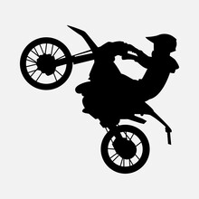 Motocross Rider Silhouette. Concept Of Sport, Jumping, Racing, Motorcycle. Hand Drawn Vector Illustration.